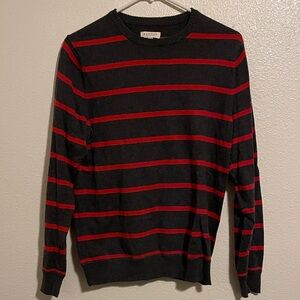 Sonoma Men's Charcoal and Red Striped Crewneck Sweater